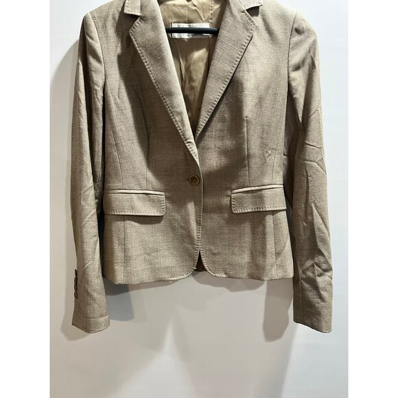 Max Mara Italy Single Breasted Pointed Collar Pockets Wool Silk Tan Blazer Sz 4 - Picture 2 of 9